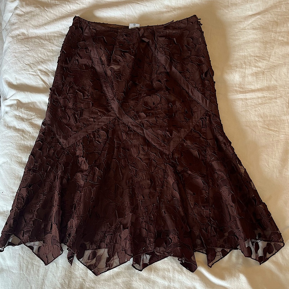 Vintage Chocolate Brown Lace Midi Skirt - Picture 2 of 6